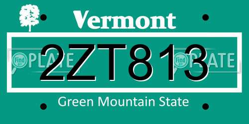 2ZT813 Vermont License Plate