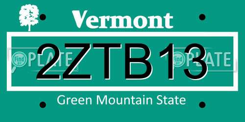 2ZTB13 Vermont License Plate
