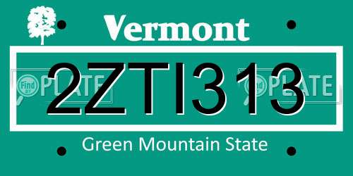 2ZTI313 Vermont License Plate