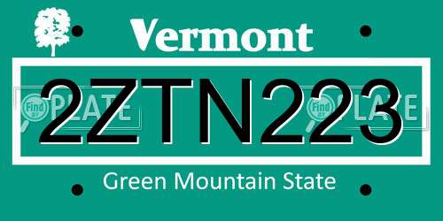2ZTN223 Vermont License Plate