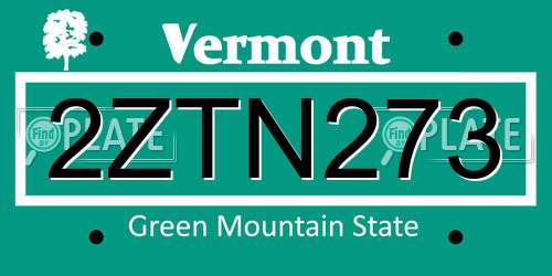 2ZTN273 Vermont License Plate