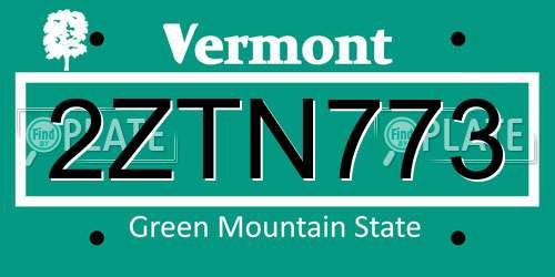 2ZTN773 Vermont License Plate