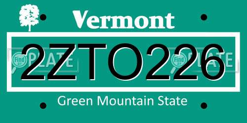 2ZTO226 Vermont License Plate