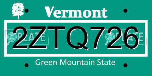2ZTQ726 Vermont License Plate