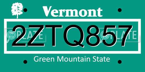 2ZTQ857 Vermont License Plate