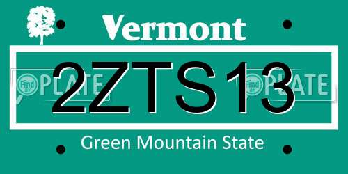 2ZTS13 Vermont License Plate