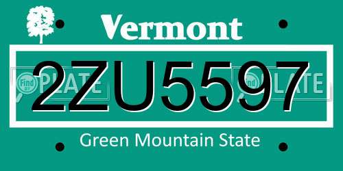 2ZU5597 Vermont License Plate