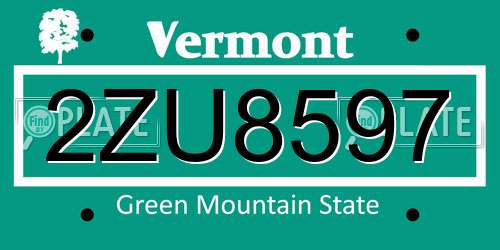 2ZU8597 Vermont License Plate