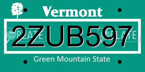 2ZUB597 Vermont License Plate