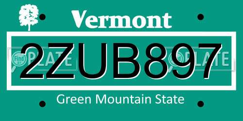 2ZUB897 Vermont License Plate