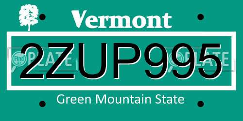 2ZUP995 Vermont License Plate