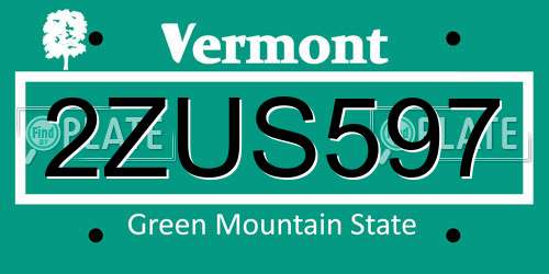 2ZUS597 Vermont License Plate