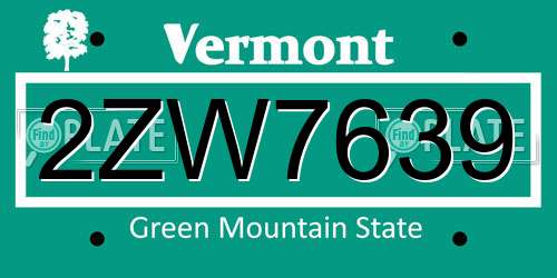 2ZW7639 Vermont License Plate