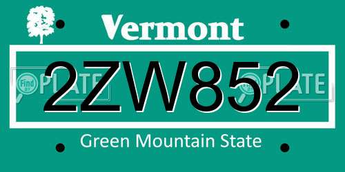 2ZW852 Vermont License Plate