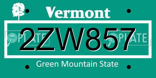 2ZW857 Vermont License Plate
