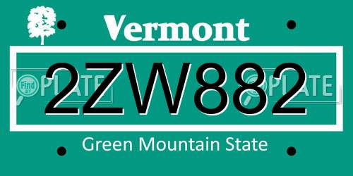 2ZW882 Vermont License Plate