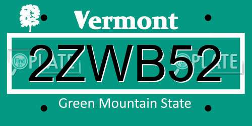 2ZWB52 Vermont License Plate