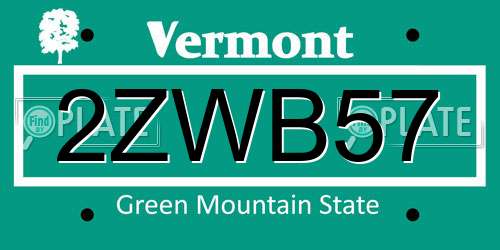 2ZWB57 Vermont License Plate