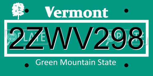 2ZWV298 Vermont License Plate