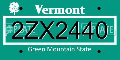 2ZX2440 Vermont License Plate