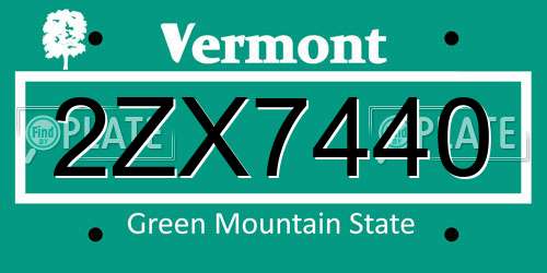 2ZX7440 Vermont License Plate