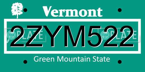2ZYM522 Vermont License Plate