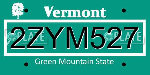 2ZYM527 Vermont License Plate