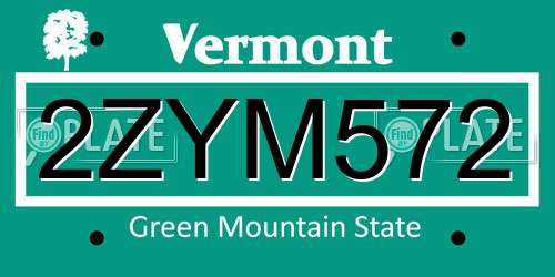 2ZYM572 Vermont License Plate