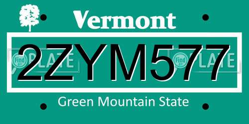 2ZYM577 Vermont License Plate