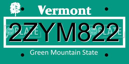 2ZYM822 Vermont License Plate