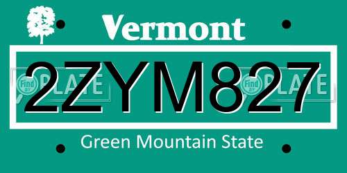 2ZYM827 Vermont License Plate