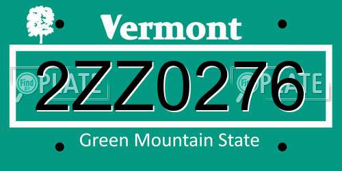 2ZZ0276 Vermont License Plate