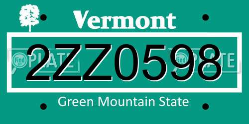 2ZZ0598 Vermont License Plate