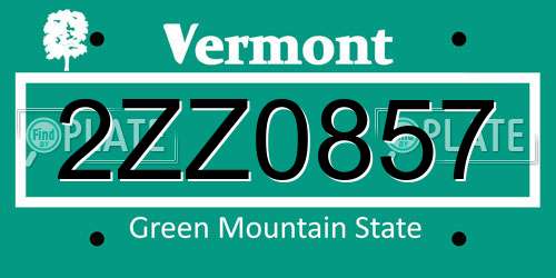 2ZZ0857 Vermont License Plate