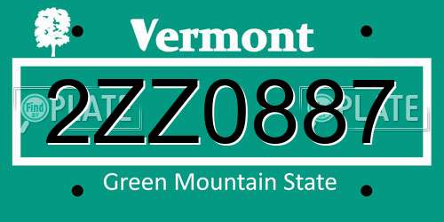 2ZZ0887 Vermont License Plate