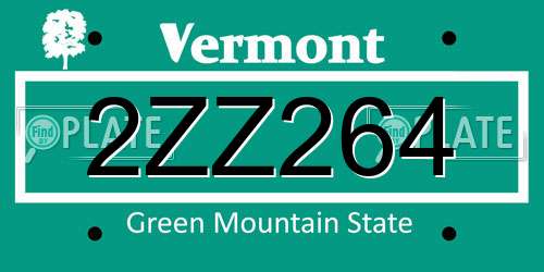2ZZ264 Vermont License Plate