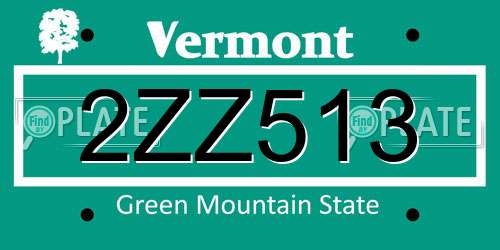 2ZZ513 Vermont License Plate