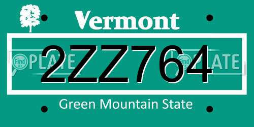 2ZZ764 Vermont License Plate