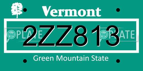 2ZZ813 Vermont License Plate