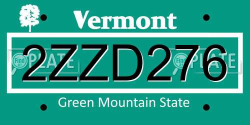 2ZZD276 Vermont License Plate