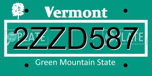 2ZZD587 Vermont License Plate