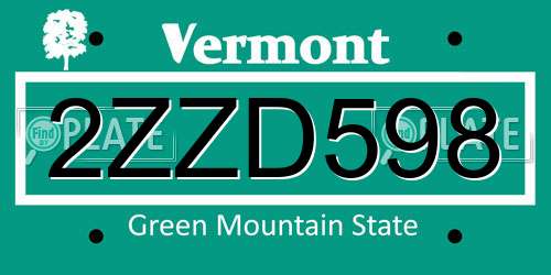 2ZZD598 Vermont License Plate