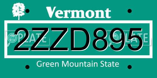 2ZZD895 Vermont License Plate