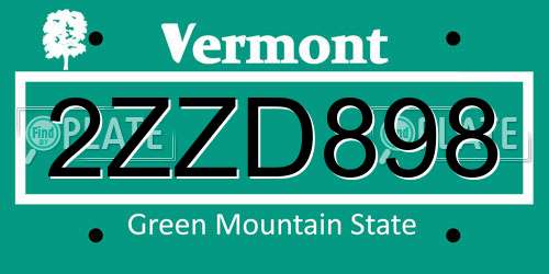 2ZZD898 Vermont License Plate