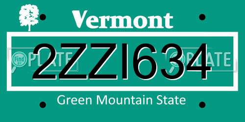 2ZZI634 Vermont License Plate