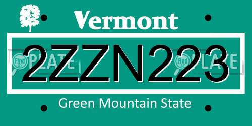 2ZZN223 Vermont License Plate