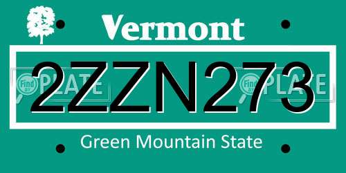 2ZZN273 Vermont License Plate
