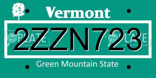2ZZN723 Vermont License Plate