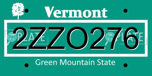 2ZZO276 Vermont License Plate