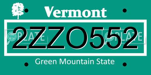 2ZZO552 Vermont License Plate